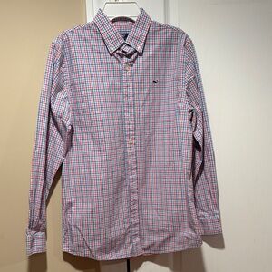 Vineyard Vines Boys L(16) Casual Checkered Shirt - Blue and Pink